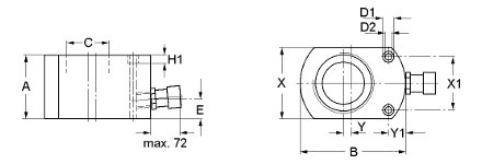 Maßskizze für Einfachwirkende Flachzylinder LFC