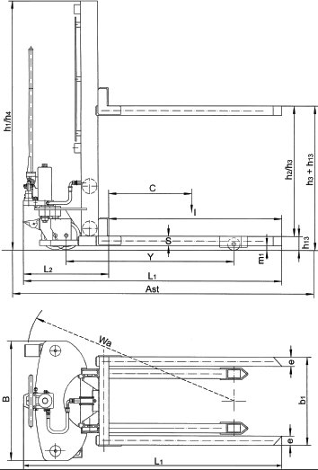 Hydraulikstapler Modell HV 1008 und 1016 Skizze