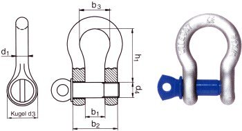 Schäkel, hochfest, geschweifte Form, mit Augbolzen: Schäkel