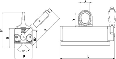 Abmessungen FX-V Universal Permanent Lasthebemagnet