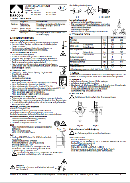 Bedienungsanleitung Seilwinde Tango