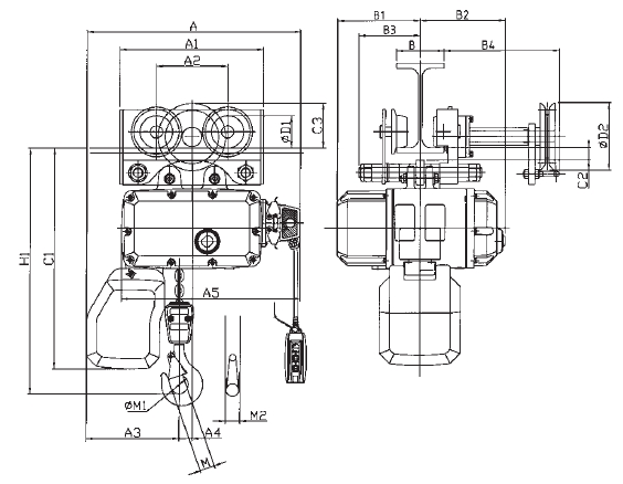 Skizze Hadef Kettenzug mit Haspelfahrwerk Figur 62/05 H