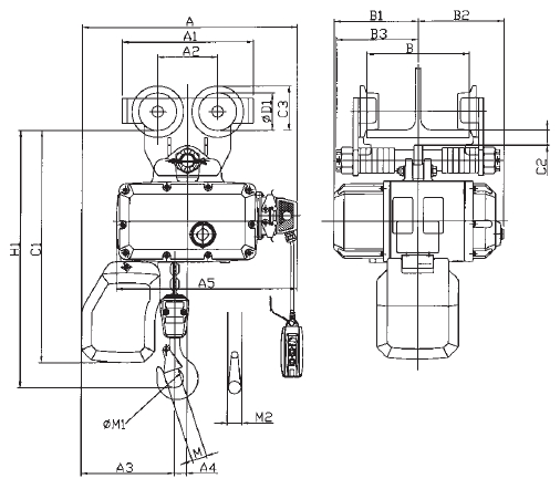 Skizze Hadef Elektrokettenzug mit Rollfahrwerk Figur 62/05 R