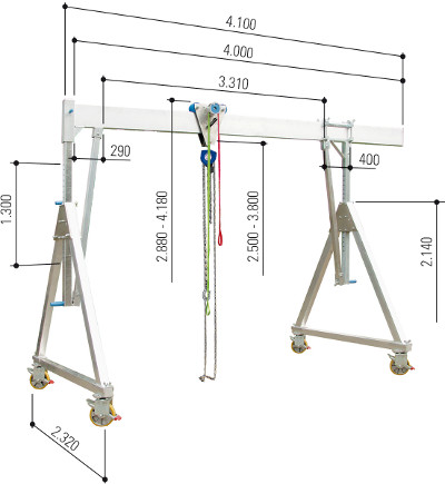 Alu-Portalkran fahrbar hoch Abmessungen