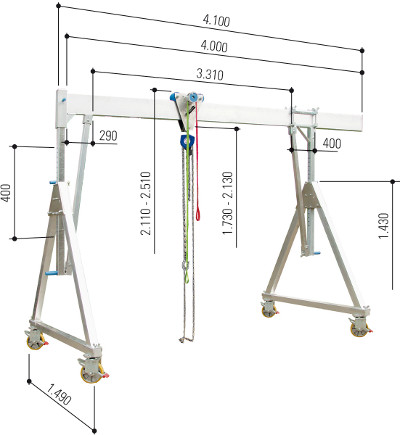 Alu-Portalkran fahrbar klein Abmaße