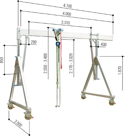 Alu-Portalkran fahrbar mittel Abmessungen
