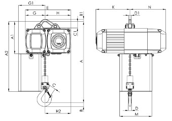 Modell CPV/CPVF mit Aufhängebügel,<br>250-1000 kg, einsträngig